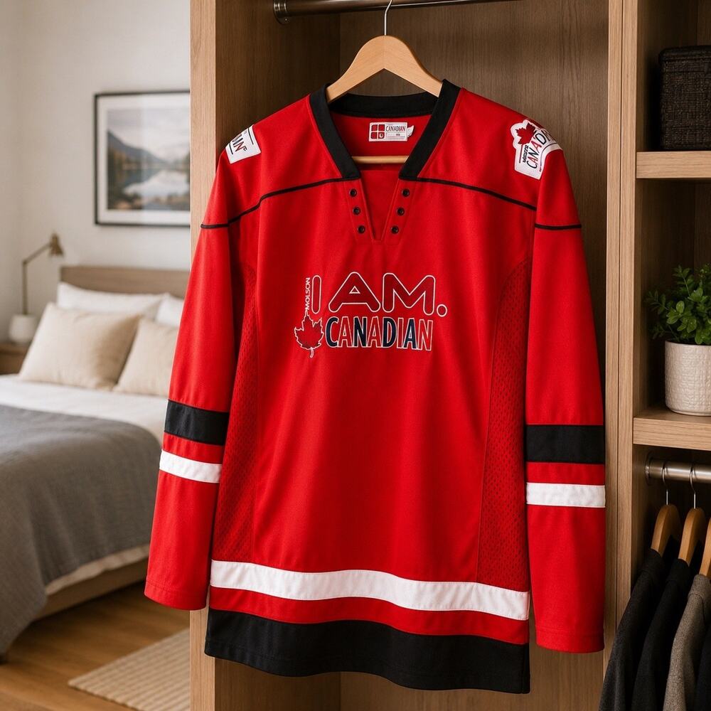 Molson Canadian Hockey Jersey Mens Large Red I AM CANADIAN Mesh Beer Promo